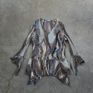 Vtg Y2k 90s Fairy Earthy Grunge Whimisgoth Asymmetrical Graphic Print Top